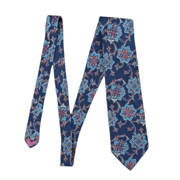 Christian Dior Monsieur Men Tie Necktie Designer Silk Navy Blue Burgundy Paisley - Picture 3 of 9